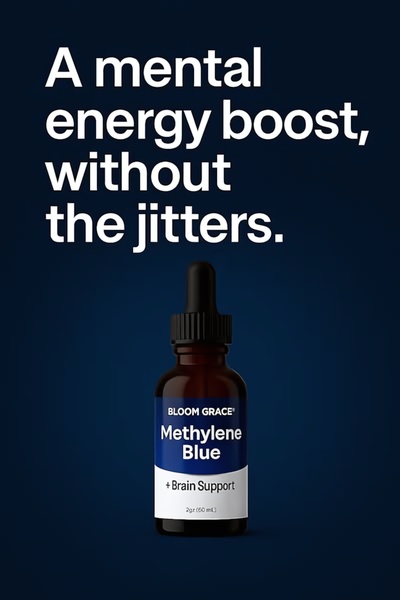 This Methylene Blue ad creative uses a high-contrast, minimalist design to focus the viewer's attention directly on the product and its primary benefit.